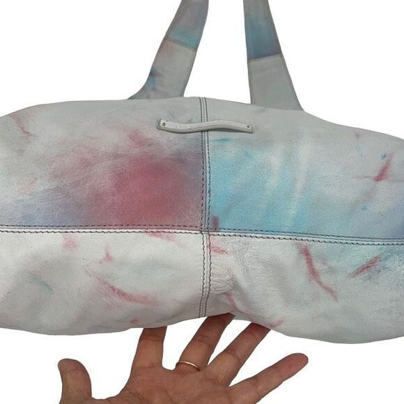 Lucky Brand Womens Leather Tie Dye Purse Tote Shoulder Bag White Pink Large NWOT - Picture 6 of 9